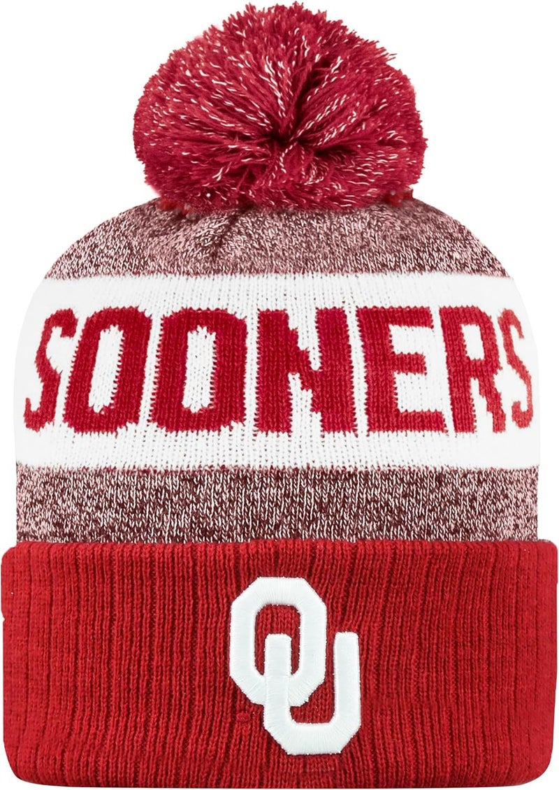 LogoFit NCAA Team Color-Embroidered Logo -Cuffed Knit Skully Beanie Pom Hat-OSFM - Image 1